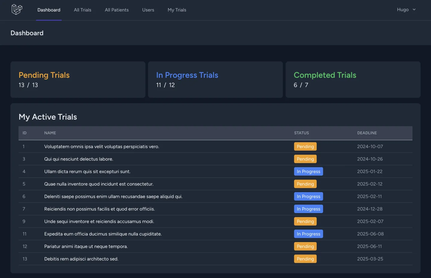 Screenshot of Full Stack Clinical Trial App w/ React, Inertia, Laravel, PHPUnit